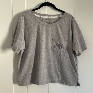 RAE DUNN "Love" Pocket Cropped Gray Tshirt MEDIUM